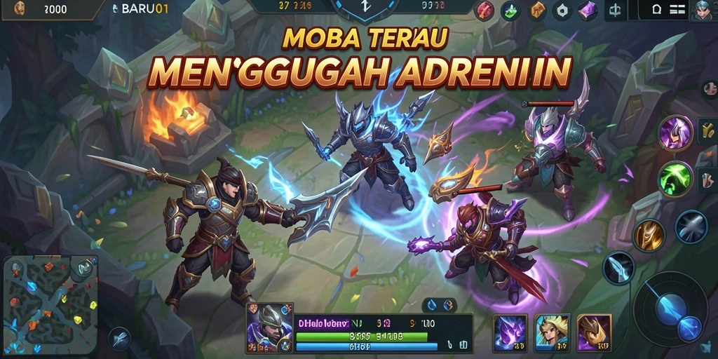 Screenshot menampilkan momen intens dalam pertarungan MOBA.