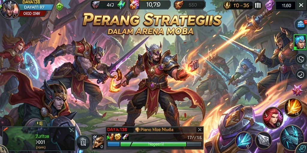 Tampilan menarik dari gameplay <strong>DAYA138</strong> saat bertarung di arena MOBA.