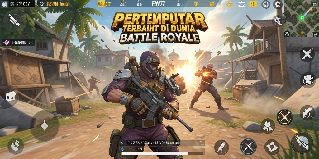 Tampilan aksi seru dalam permainan Battle Royale FAV77.