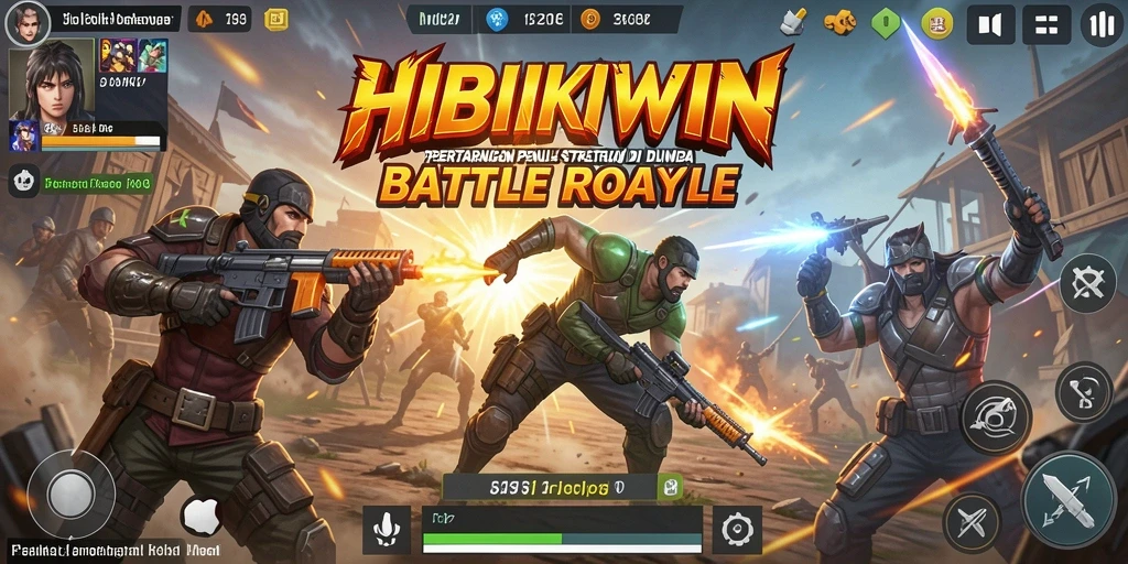 Tangkapan layar penuh aksi dari permainan HIBIKIWIN Battle Royale.