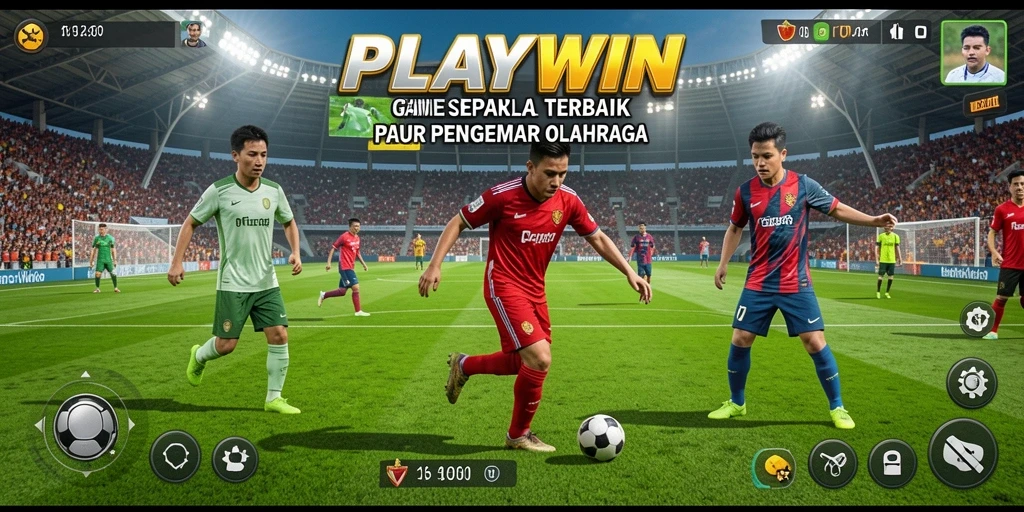 Screenshot utama menunjukkan intensitas permainan sepak bola yang mendebarkan.